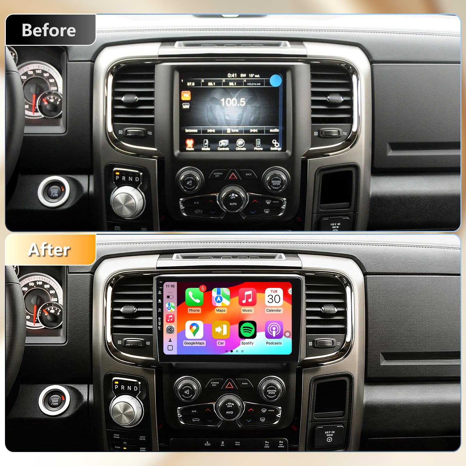 9 Inch Car Radio Stereo for Dodge RAM 2013-2018, Android 13, Wireless CarPlay