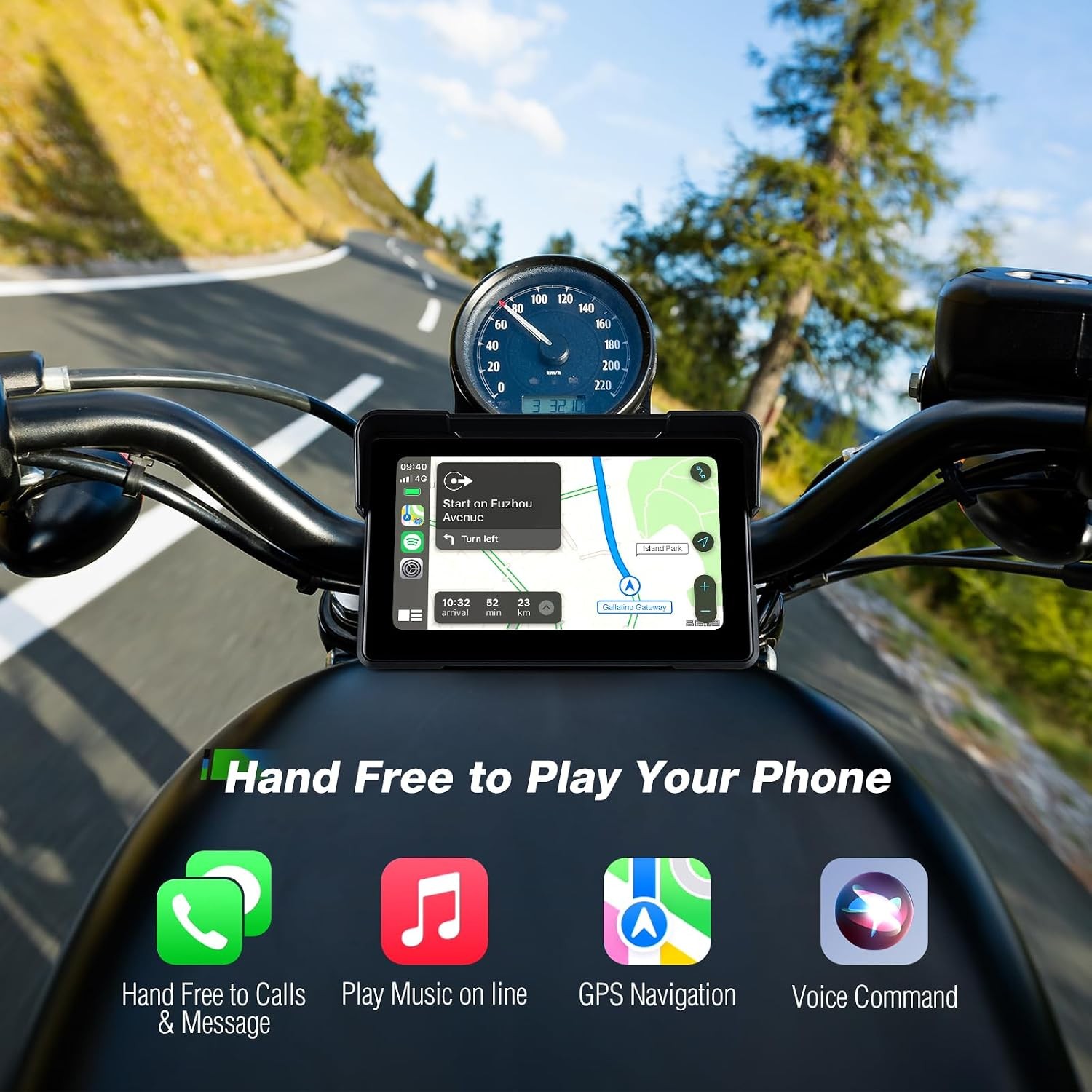 7″ Screen Waterproof Motorcycle Wireless CarPlay Android Auto Dash Camera GPS