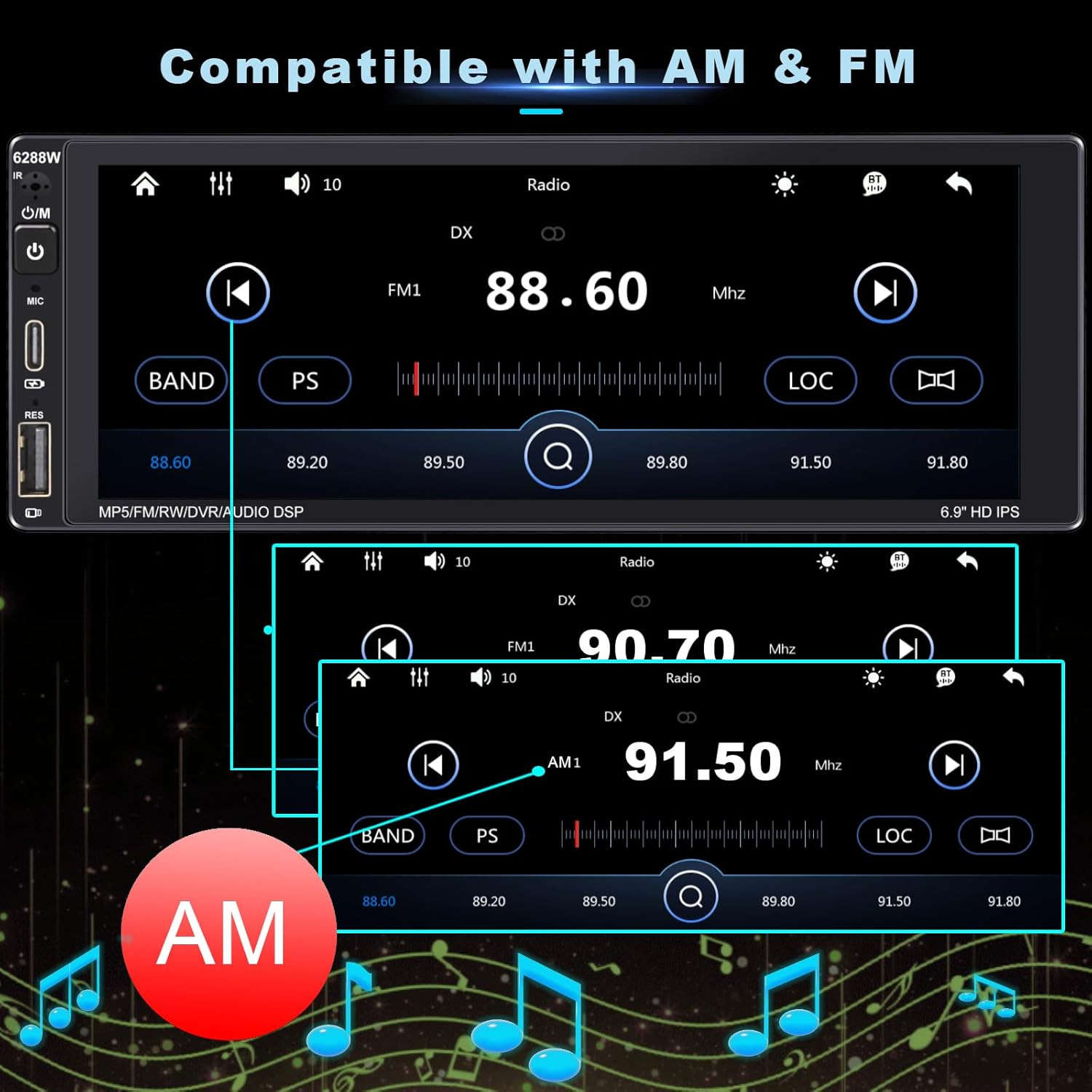 Wireless Single Din Car Stereo with Apple Carplay,Ips Touch Screen Car Radio wit