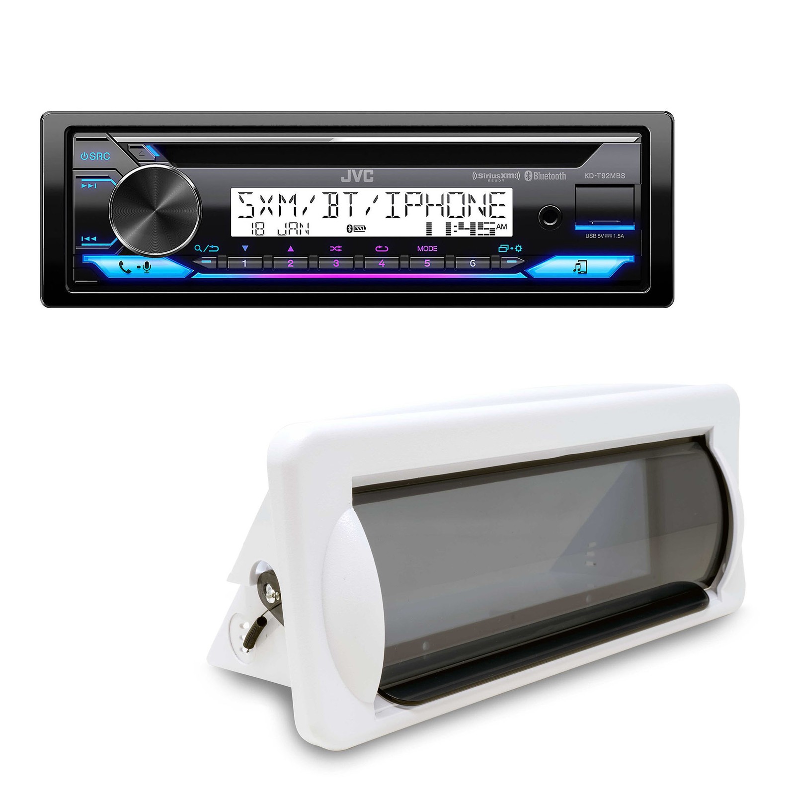 “JVC KD-T92MBS Marine CD Receiver, Bluetooth, USB, Backlit Display, 13-Band EQ”