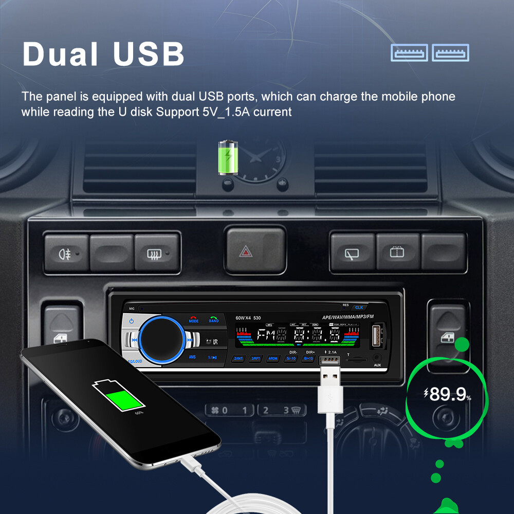 1 DIN Car Stereo Audio Bluetooth In-Dash FM Aux Input USB MP3 Radio Player