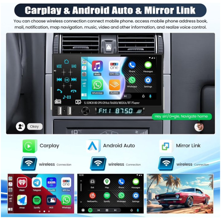 Estereo De Pantalla con Bluetooth Para Coche Carro Auto MP3 Player WMA/WAV/APE/F