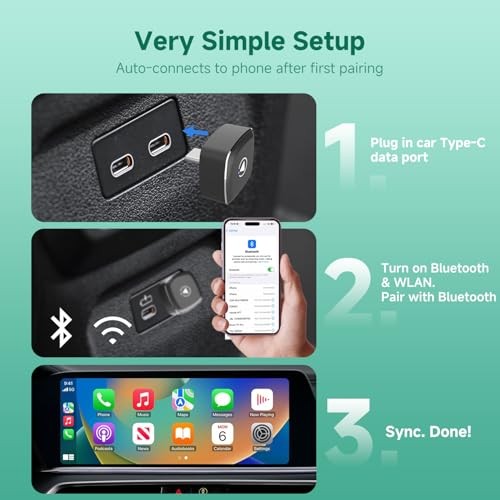 M1-C Wireless CarPlay Android Auto Adapter, Native USB-C Direct USB Type C