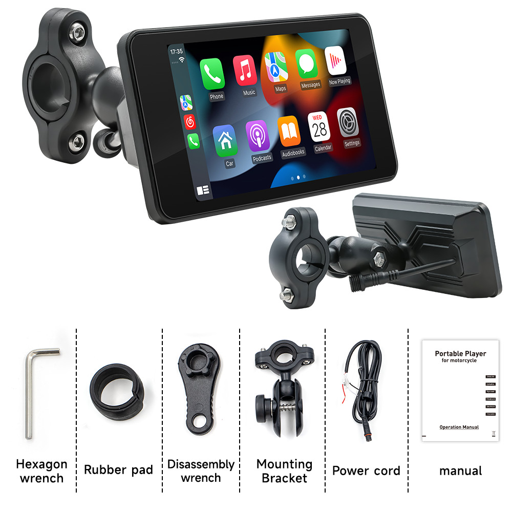 5″ Waterproof Motorcycle Navigator Portable Wireless CarPlay Android Auto Screen