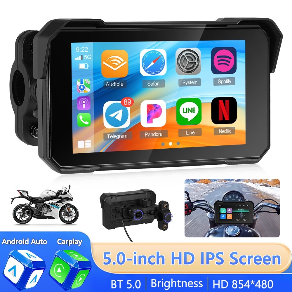5″ Wireless CarPlay Android Auto Portable Screen Waterproof Motorcycle Navigator