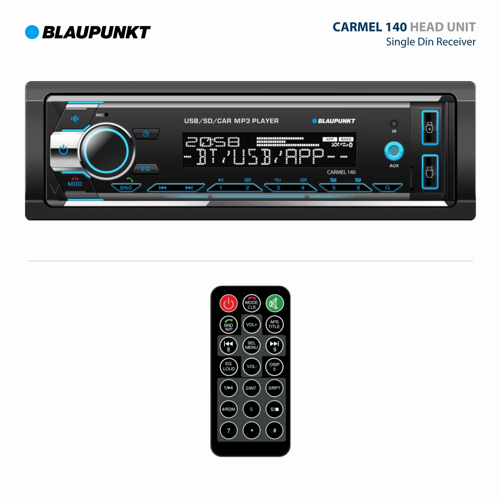Blaupunkt Carmel 140 Bluetooth Car Stereo – 2 USB Ports, SD Card Slot, AM/FM…