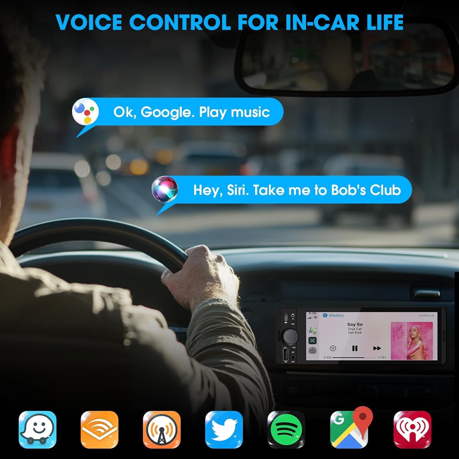 Bluetooth 5.3 Single DIN Car Stereo – CarPlay, Android Auto & Voice Control