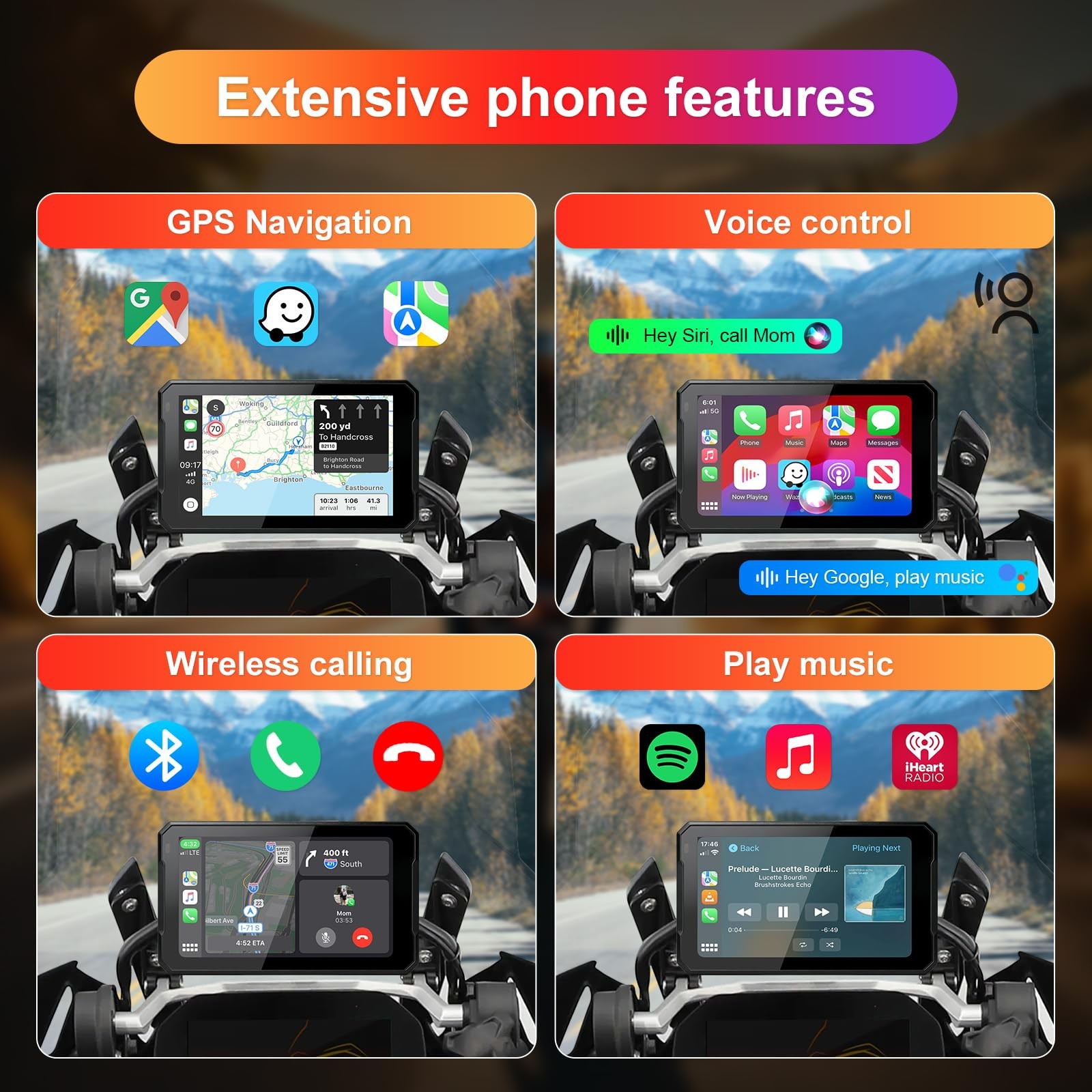 7″ Motorcycle CarPlay Fit for BMW, IP67 Waterproof Touchscreen, Portable Carp…