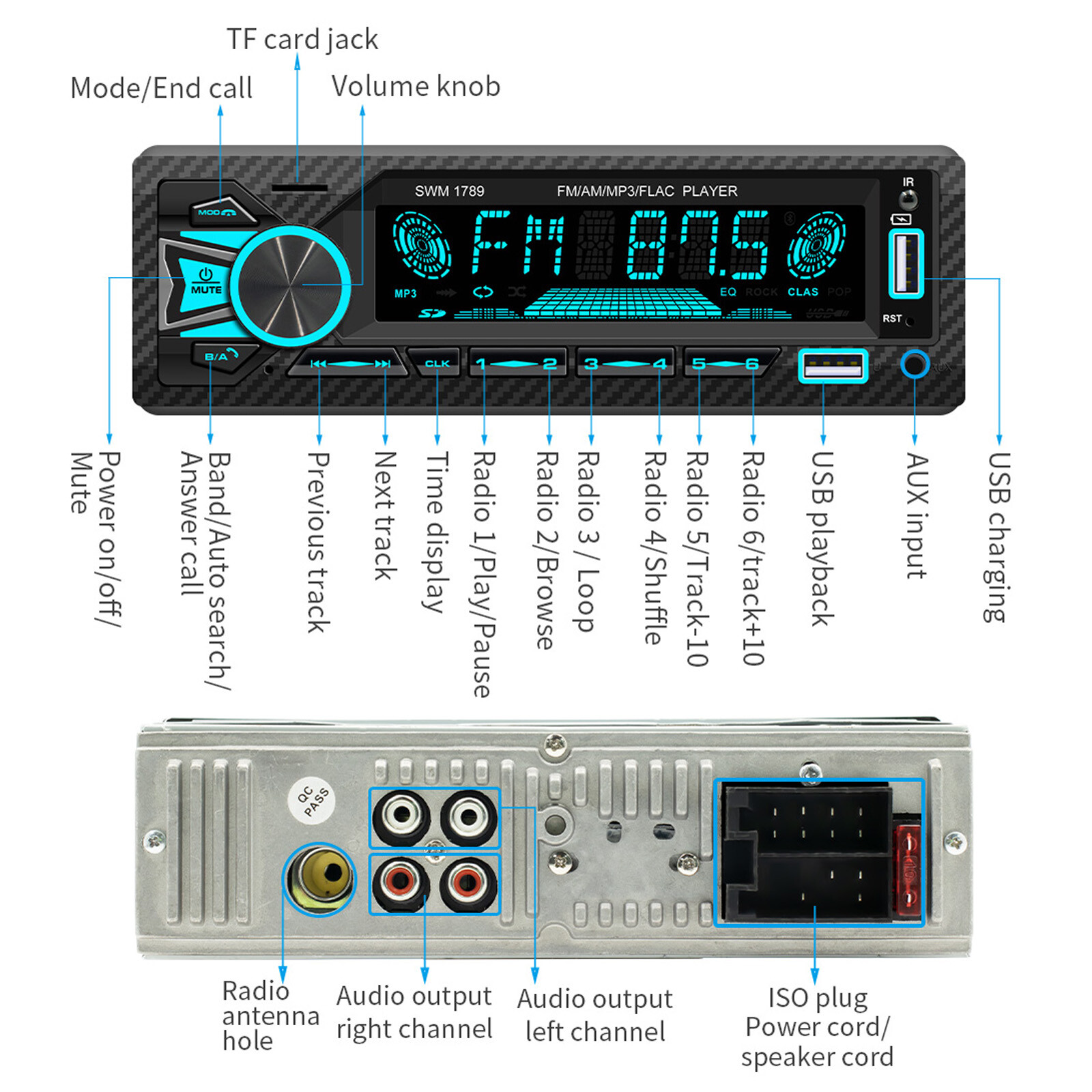 AI Voice Control Bluetooth Stereo Radio MP3 Player Positioning to Find a car US