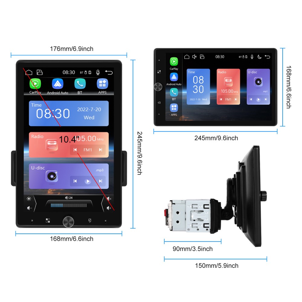 10.4″ 1 Din Car Stereo Wireless Carplay Android Auto Radio Touch Screen +Camera