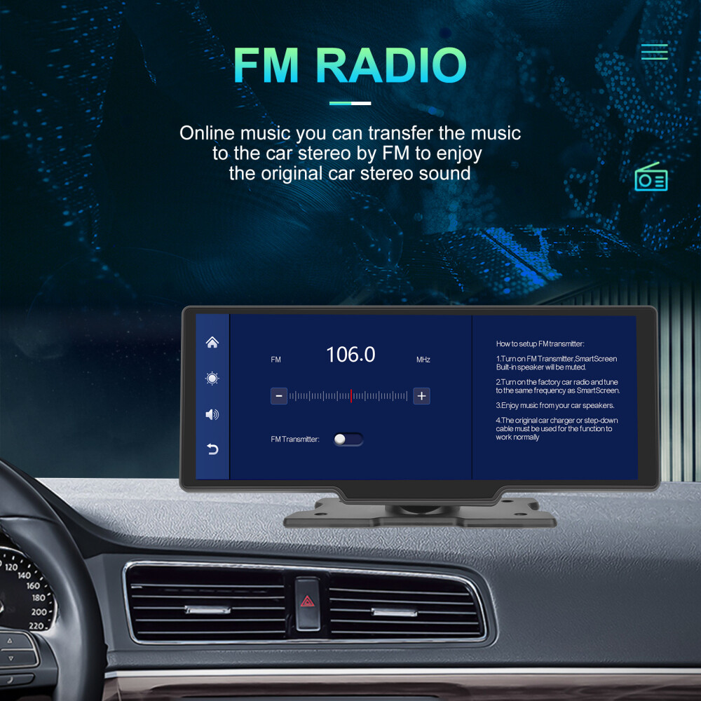 10.26″ Wireless CarPlay Screen Portable Car Stereo Radio Android Auto Screen