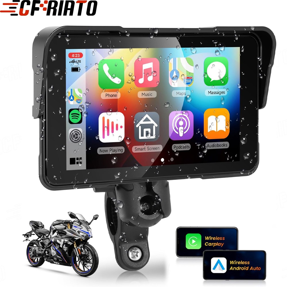 5″ Wireless Apple CarPlay Android Auto Waterproof Motorcycle Portable Screen