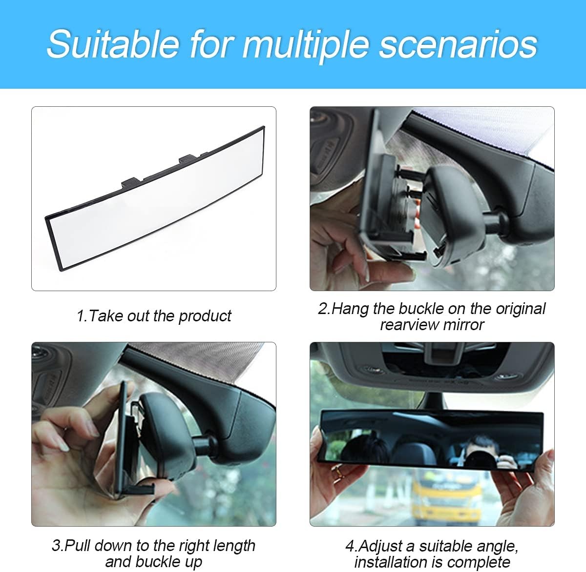 Car Rearview Mirrors, Shock Resistant Interior Clip-on Panoramic Rear View Mirro
