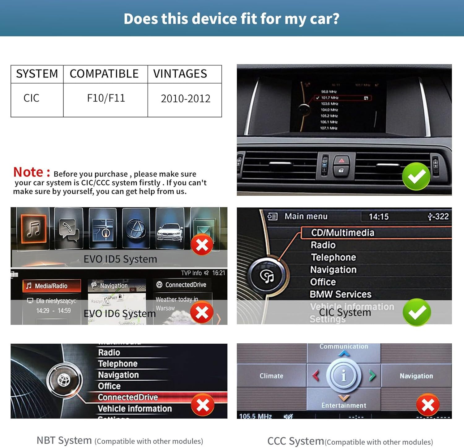 For BMW 5 Series F10/F11 2010-2012 CICCarplay/Android Auto 10.25”