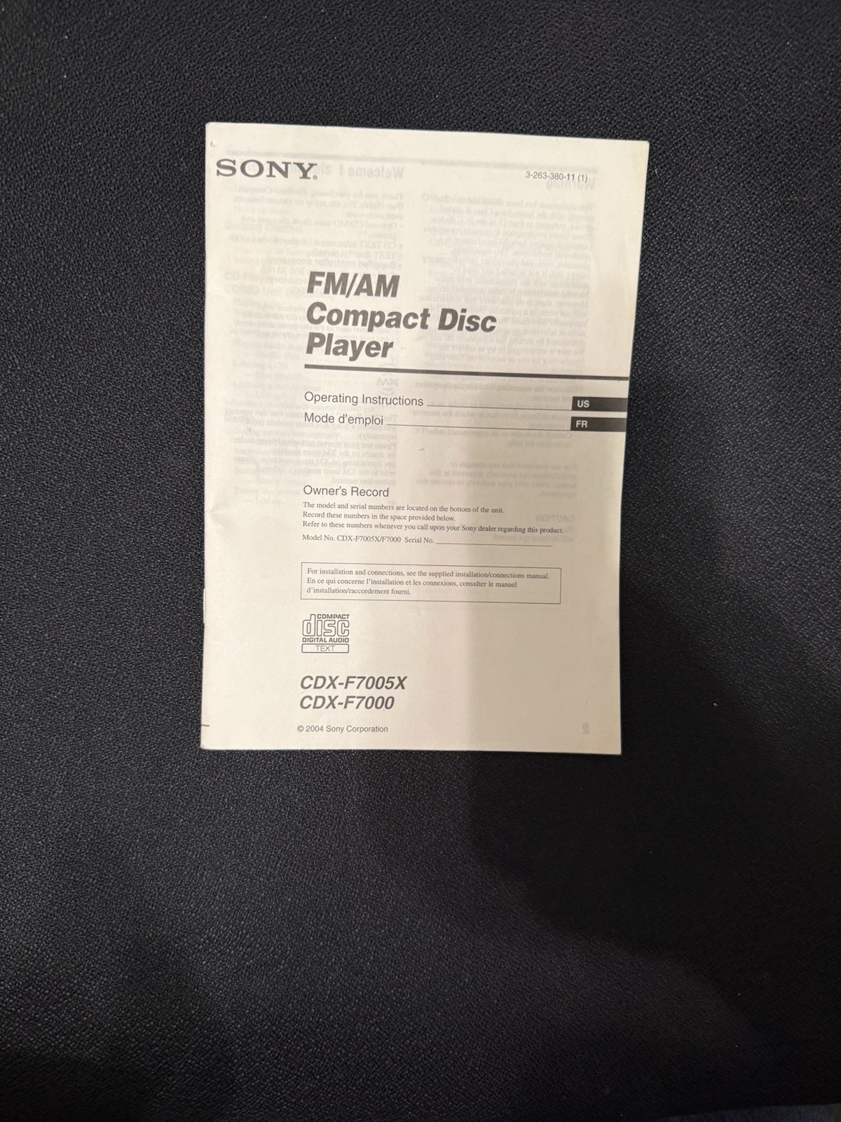 Sony Xplod SONY MODEL NO. CDX-F7000 CD/AM/FM Player with Remote