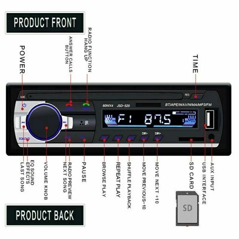 One Din MP3 Player Car Radio Stereo Audio in-Dash FM Aux Receiver USB Bluetooth