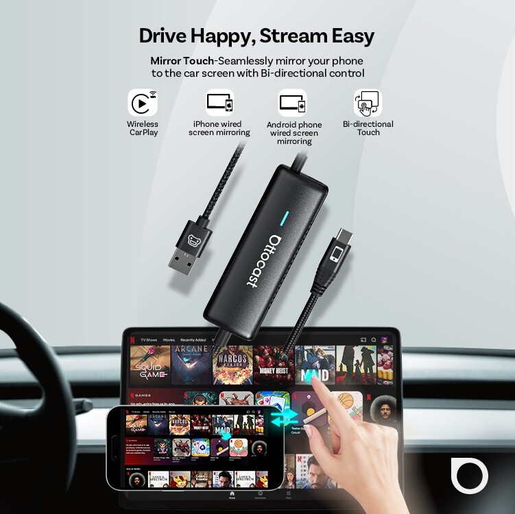 Ottocast Mirror Touch *Bidirectional Control Phone/Car *Wireless CarPlay X Delay