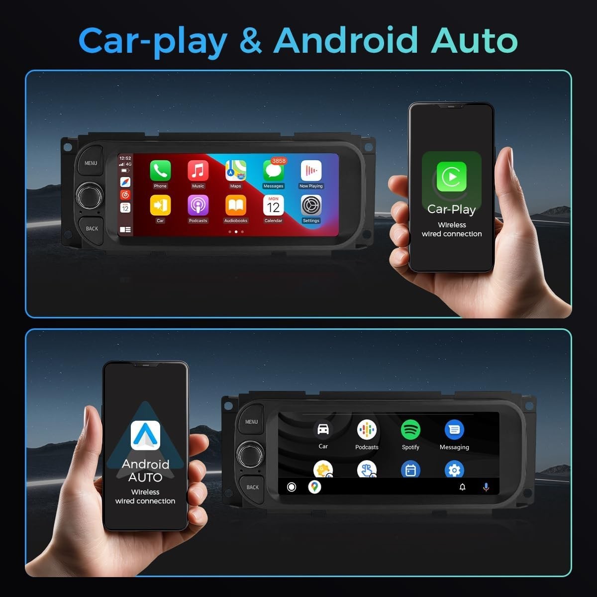 6.86″ 64G Android Auto Carplay for Jeep Wrangler Dodge RAM Chrysler 1999-2007