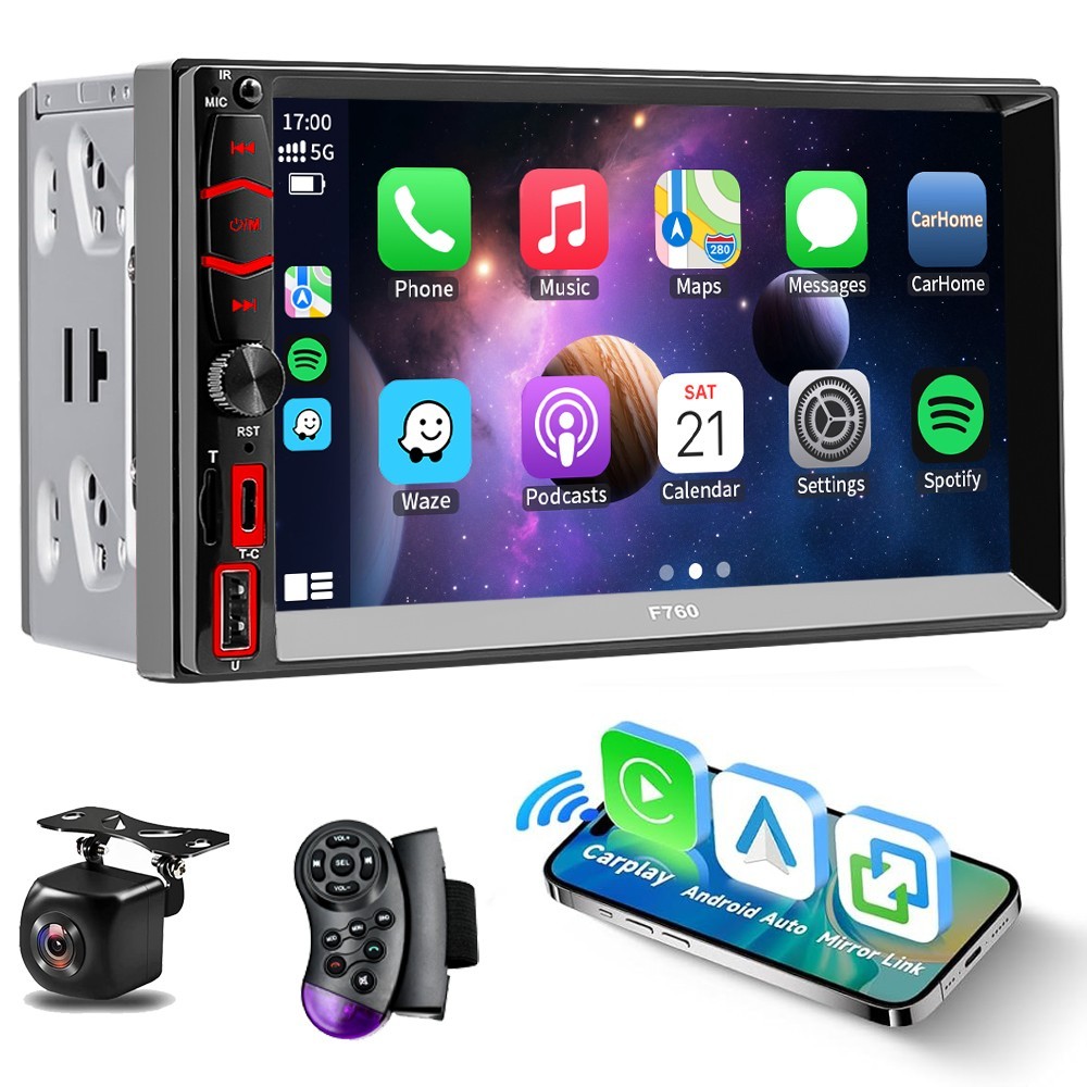 Double Din 7″ Car Radio Stereo Touchscreen Audio In Dash w Carplay Mirror Link