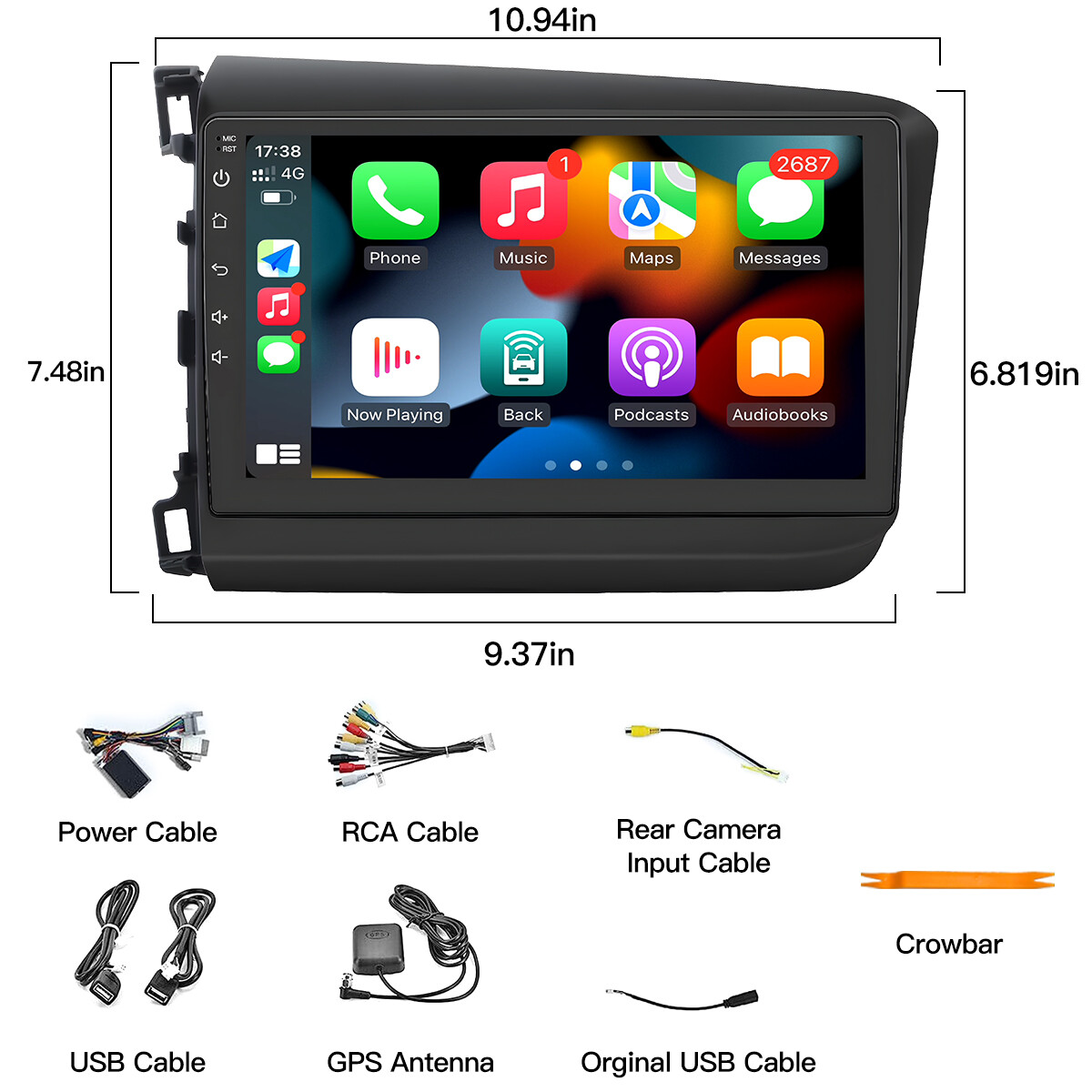 For Honda Civic 2012 Apple CarPlay Auto Android 12 Car Radio Stereo Wifi