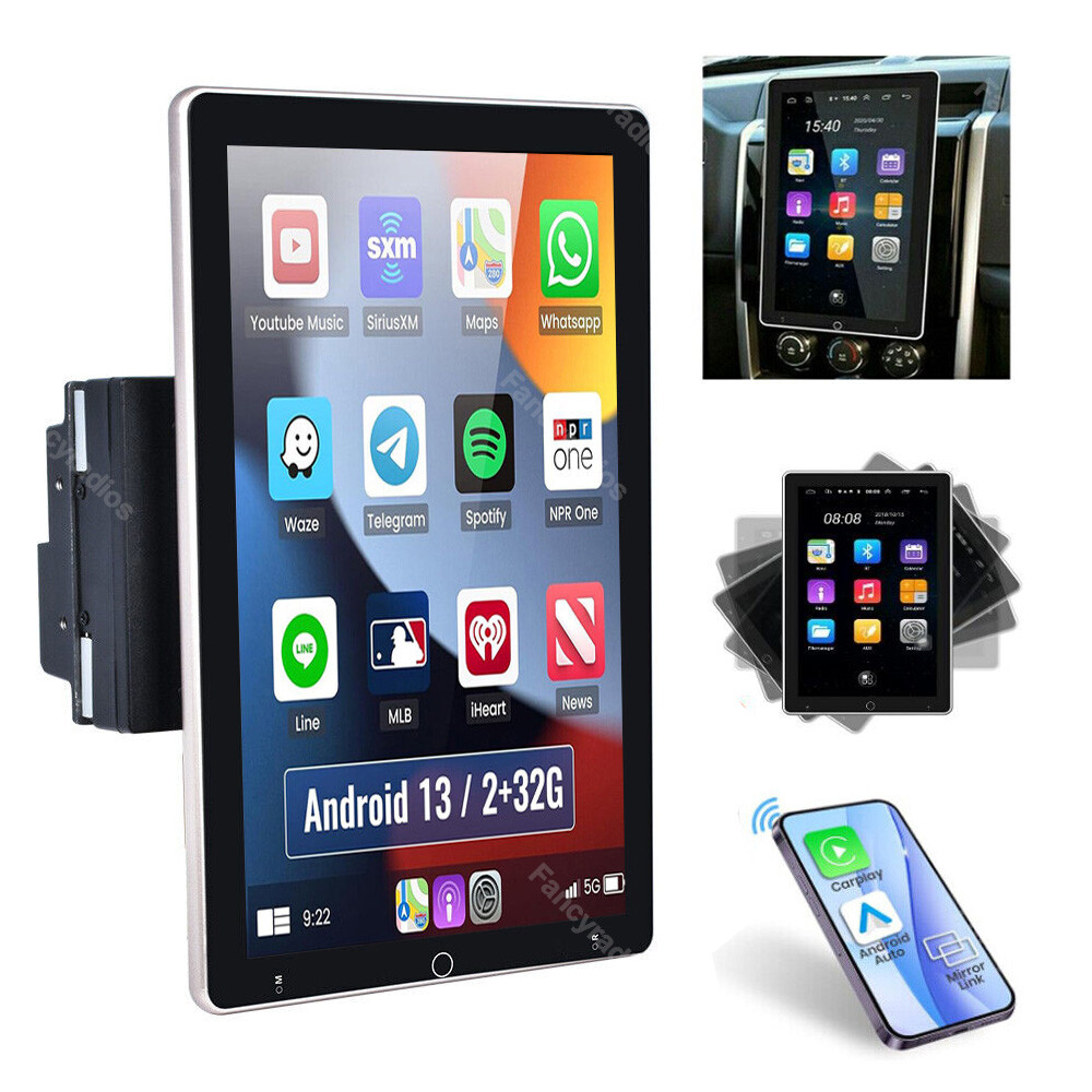Android 13 Rotatable 10.1” 2Din Car Radio Apple Carplay Touch Screen Stereo GPS