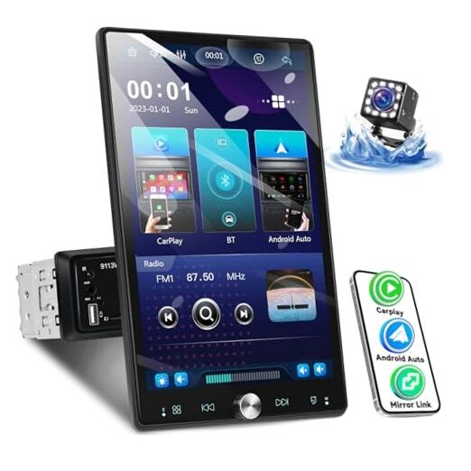 Single Din Car Stereo 10.4 inch Touch Screen 180°Rotate Vertical Screen