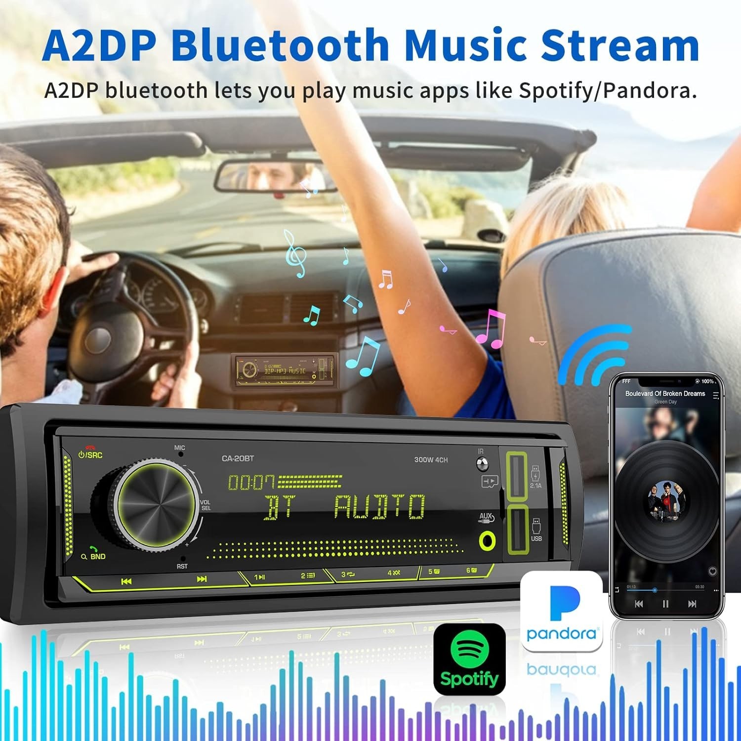 Upgrade Your Ride: 300W Marine Car Stereo with Bluetooth, LCD & Quick Charge
