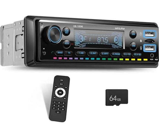 Single Din Car Stereo Bluetooth 5.0 Audio Radio with 64G Card FM Receiver