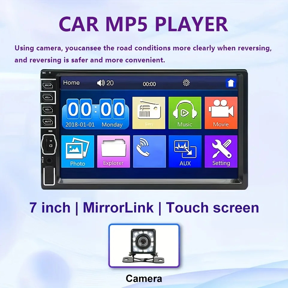 2 DIN 7″ HD Car Stereo Radio MP5 Player Bluetooth Touch Screen With Rear Camera