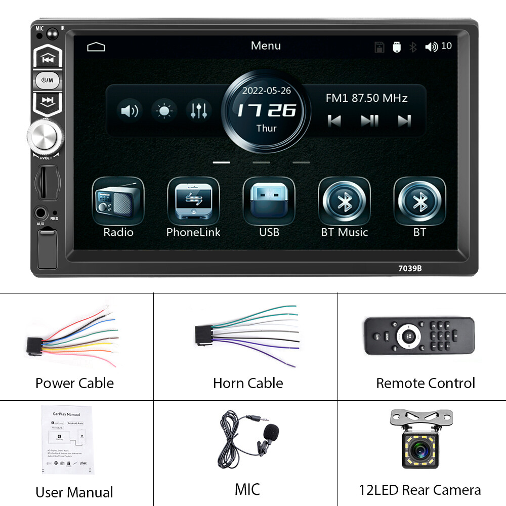 Single 1DIN CarPlay Car Stereo Radio Touch Screen Head Unit FM Bluetooth +Camera