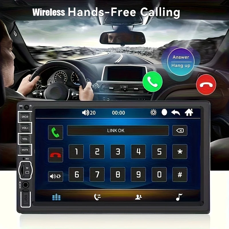 7″ HD Car Stereo with MirrorLink FM/USB/AUX 2DIN Headphone Jack Hardwired AUX