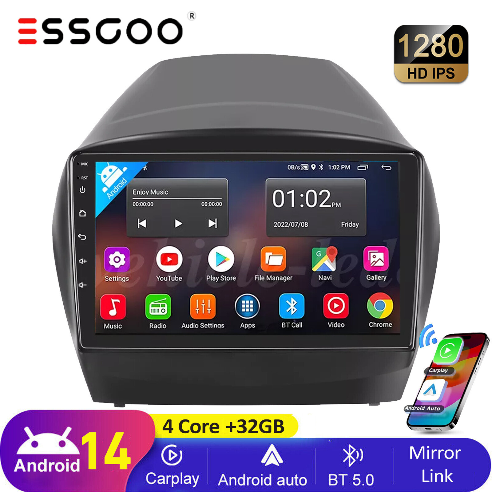For Hyundai Tucson IX35 2010-2015 Apple Carplay Android 14 Car Stereo Radio GPS