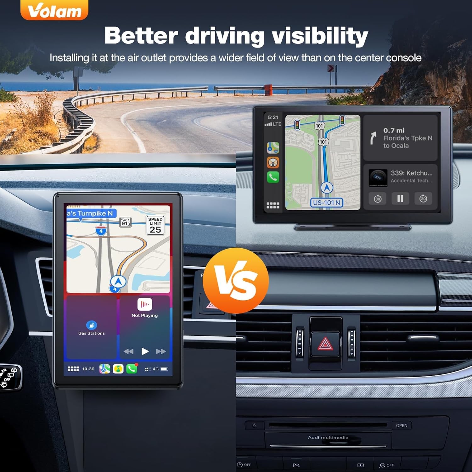 Portable 7″ Touchscreen Car Stereo Radio Wireless Apple Carplay/Android Auto GPS