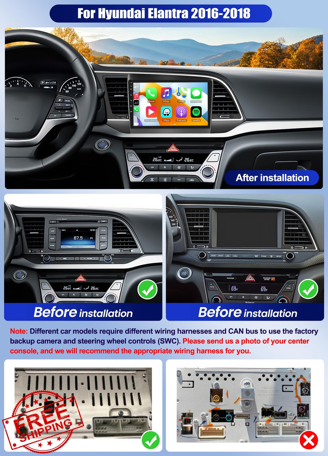 for Hyundai Elantra 2016 2017 2018 Android 15 Car Stereo, Wireless CarPlay Ra…