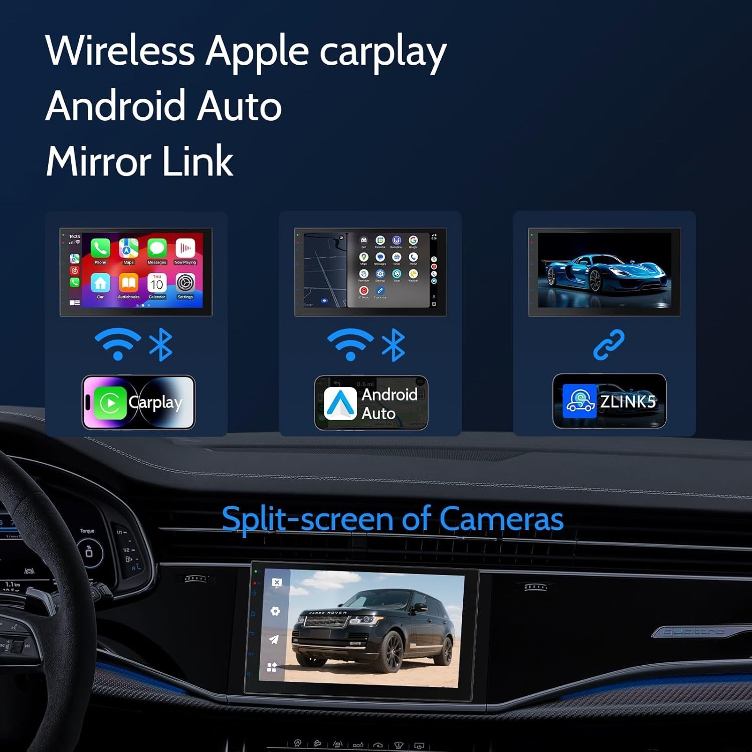 Haudio 7 inch Double Din Car Stereo Black Voice Control with Wireless Carplay