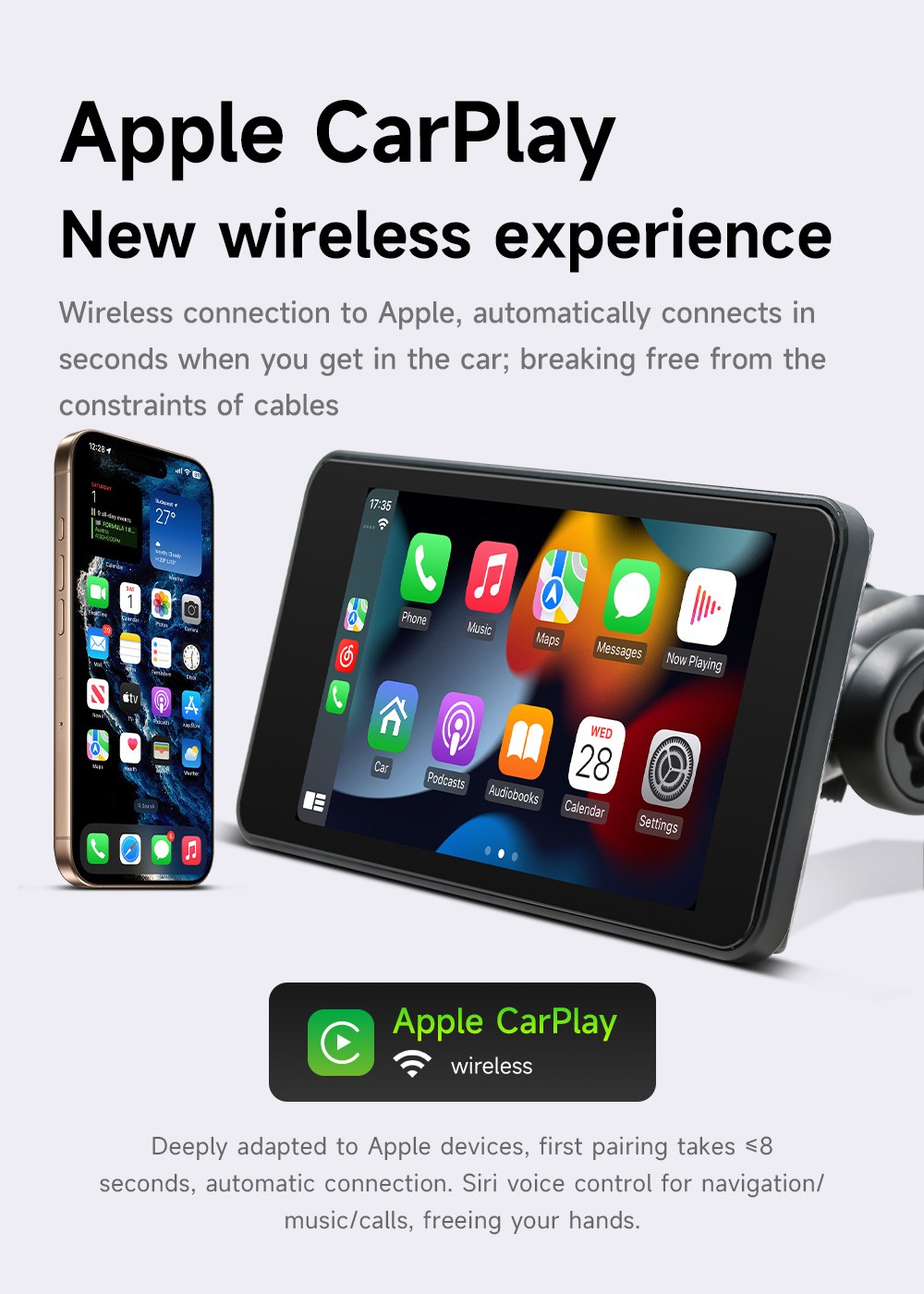 5″ Waterproof Motorcycle Navigator Portable Wireless CarPlay Android Auto Screen