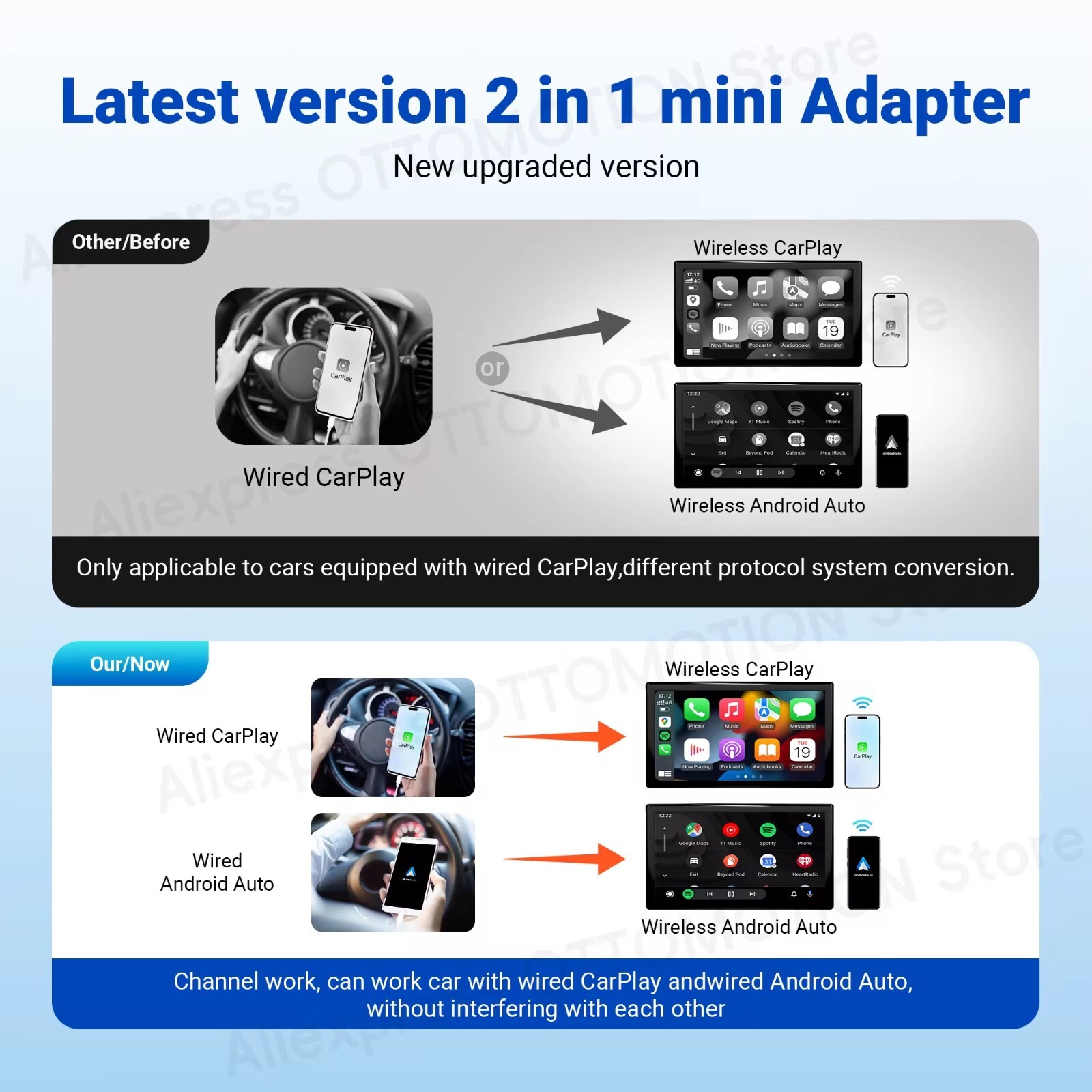 Mini Wireless Carplay / Android Auto Adapter USB Plug & Play, Music & Phone Call