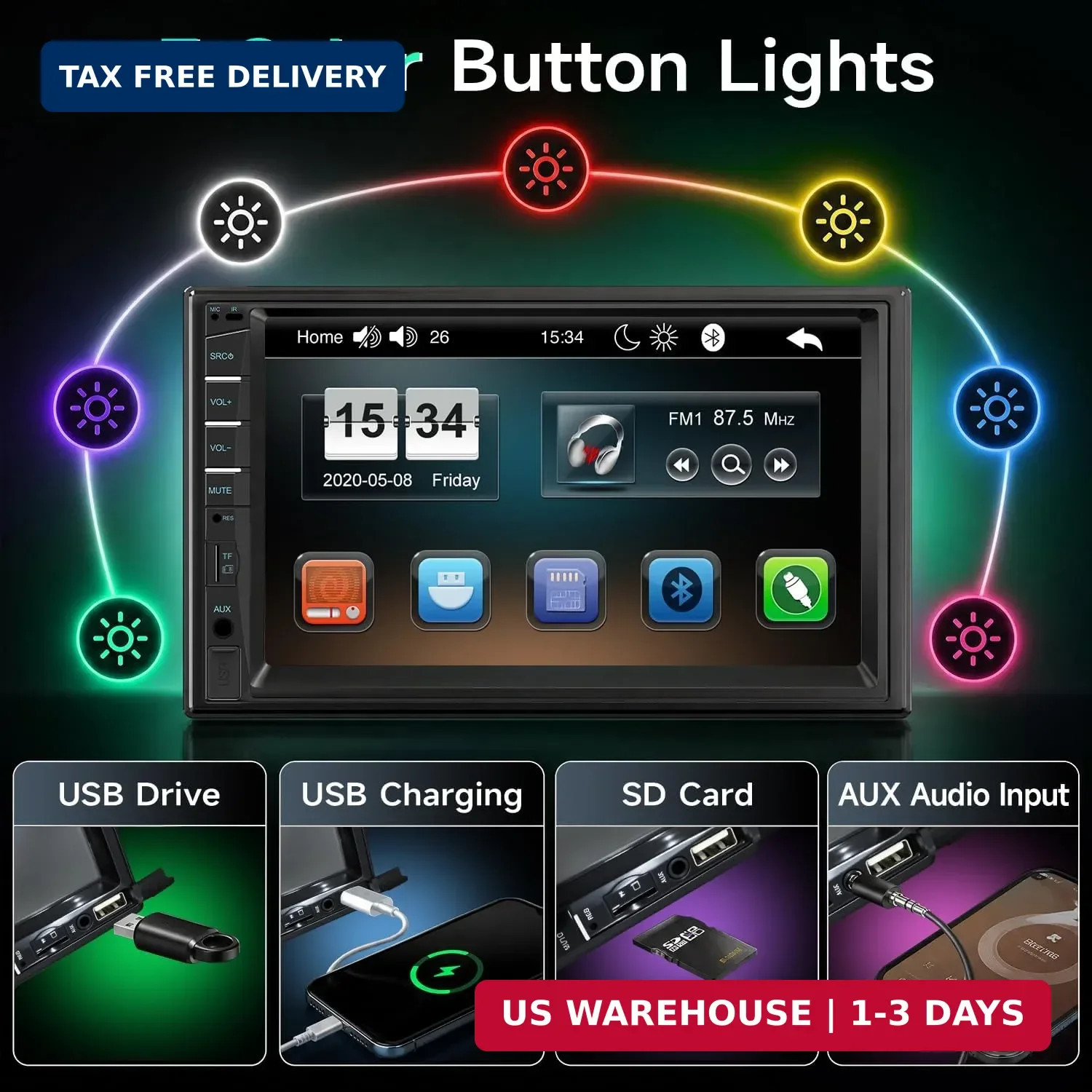 Naifay Car Stereo Double Din Radio with Bluetooth, Car Radio Touchscreen 7 Inch
