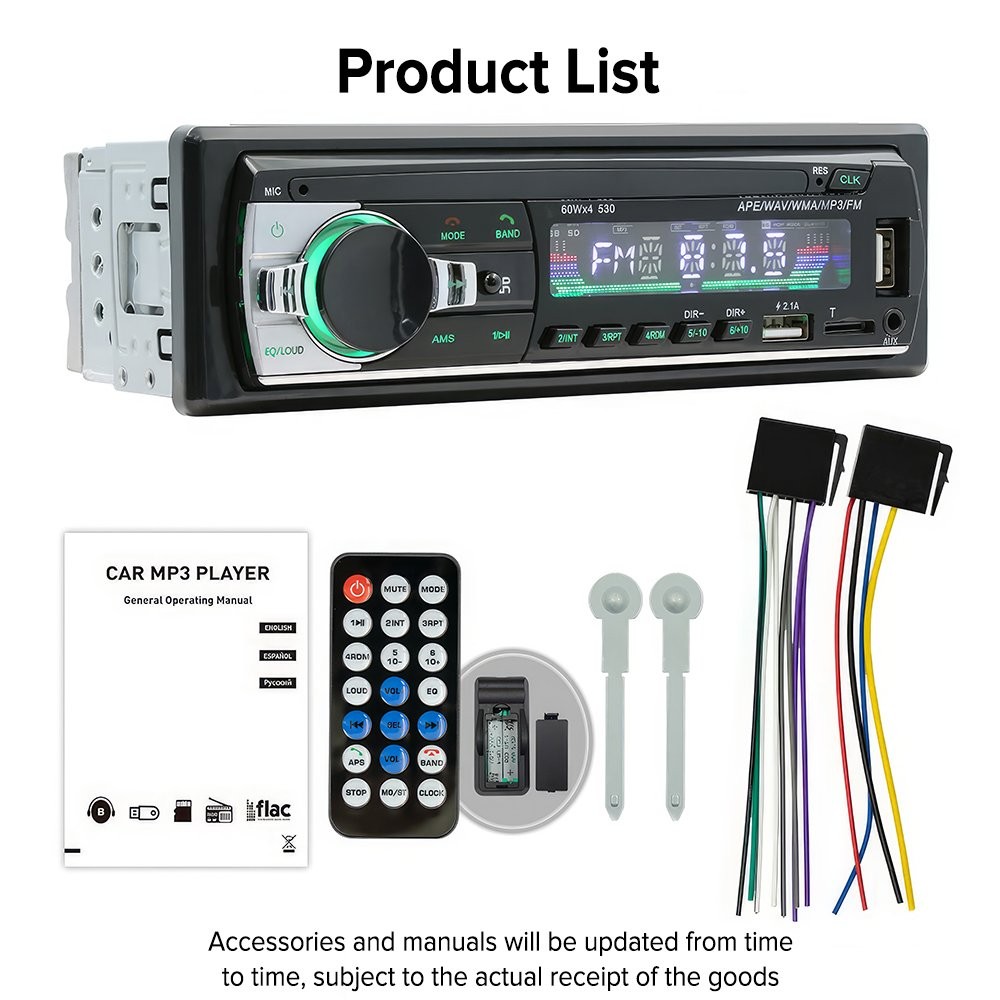 Car Radio Stereo 1Din Bluetooth FM Audio Head MP3/USB/SD/AUX In-Dash Unit Player