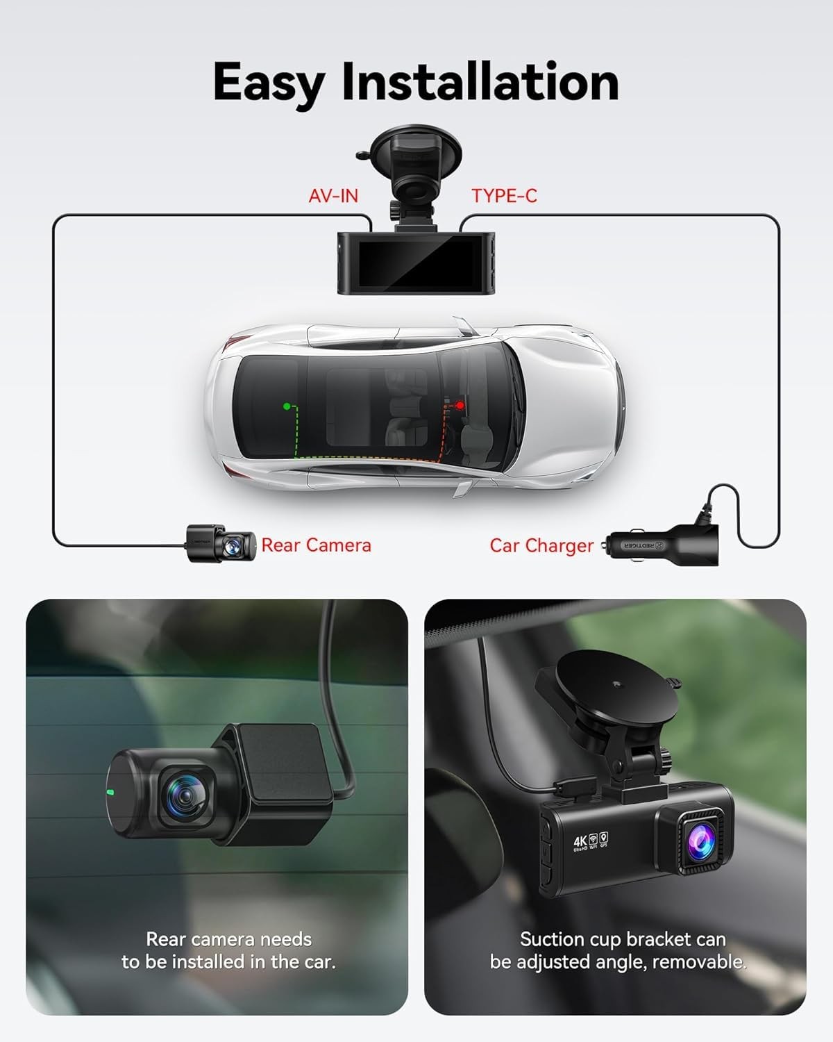 REDTIGER F7NP 4K Front/2.5K Rear Dash Cam 3.16″ IPS GPS WiFi 170° + 32GB Card