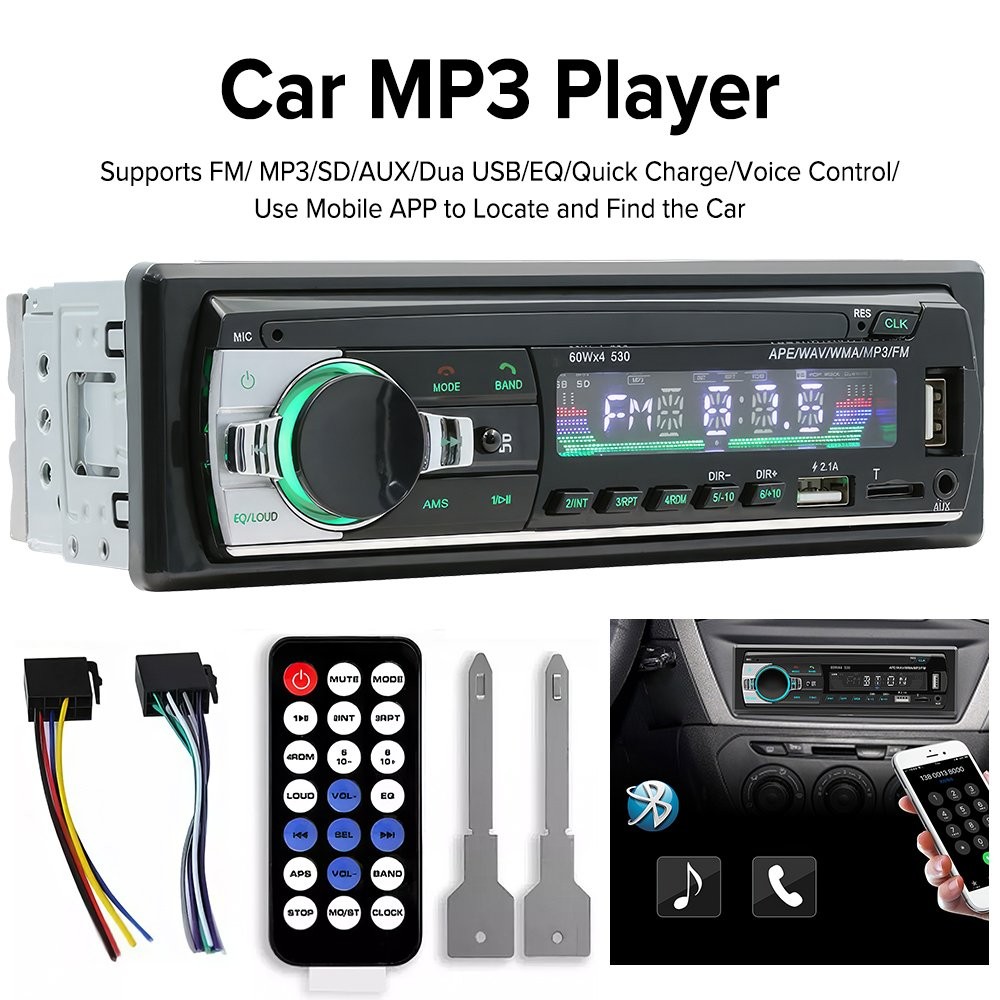 Single 1 Din Car Stereo Radio MP3 Player In-Dash Bluetooth/FM/USB/AUX Head Unit