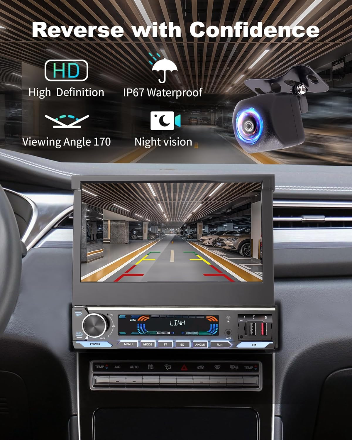 Single Din Car Stereo with Wireless Apple Carplay & Android Auto, 7-Inch HD Moto
