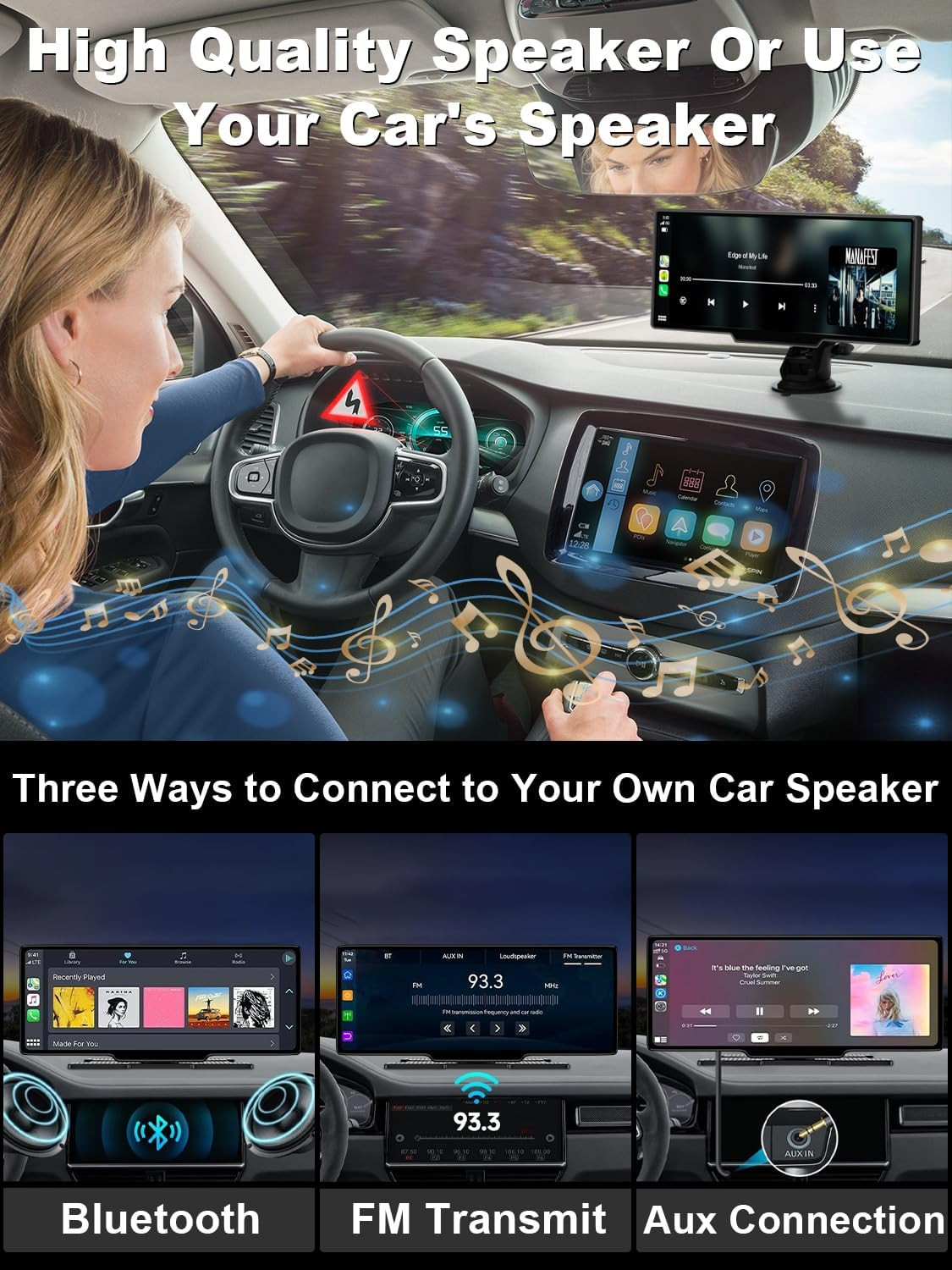 Wireless Carplay Screen for Car, 10.26″ Car Play & Android Auto Screen, Car