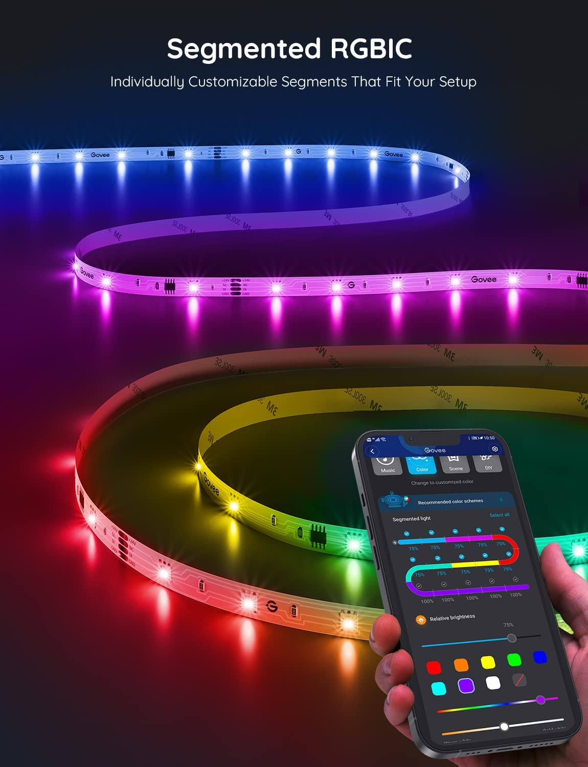 RGBIC LED Strip Lights, Smart LED Lights for Bedroom, Bluetooth LED Lights APP C