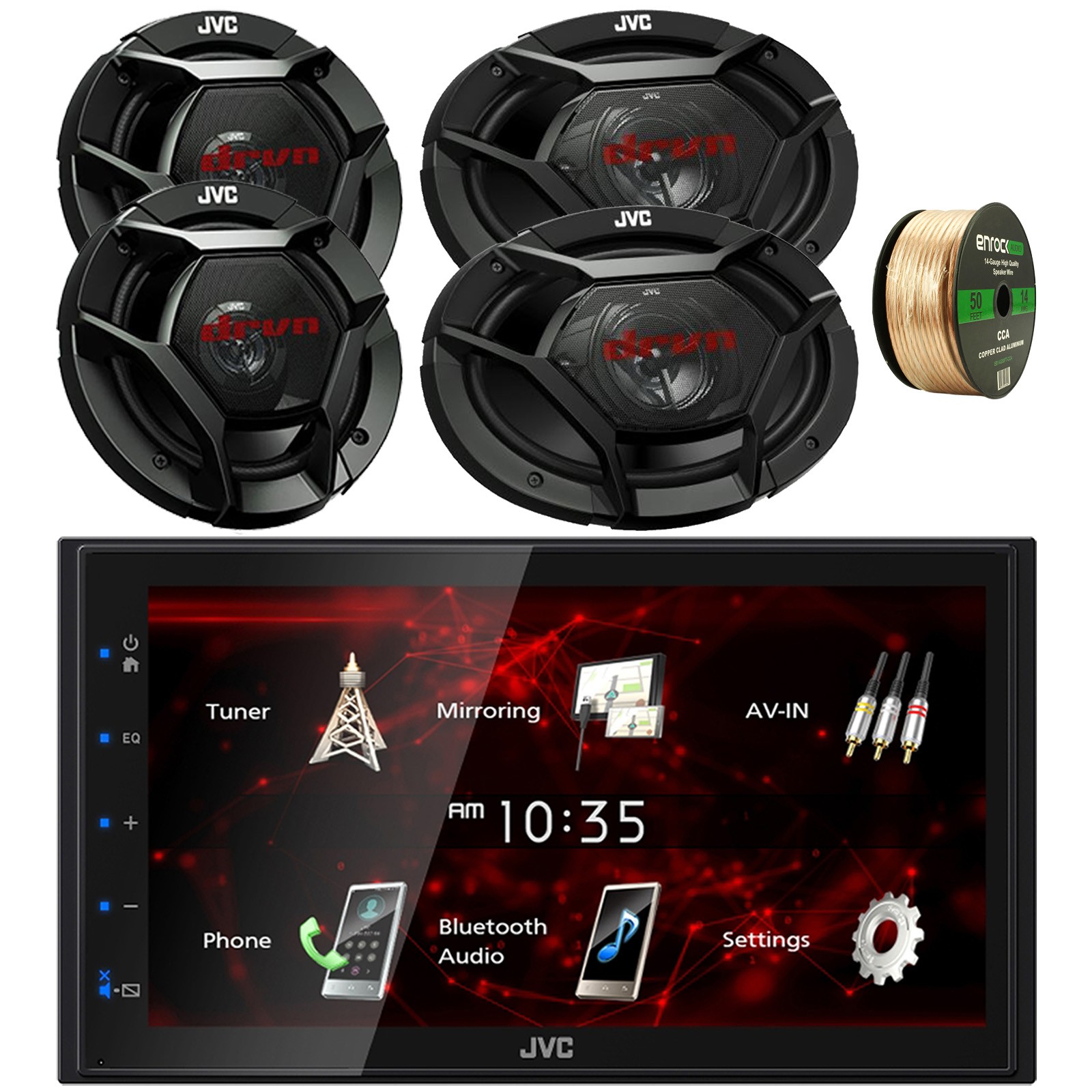JVC 6.8″ Touchscreen Radio, 2x 6.5″ 300W Speaker, 2x 6×9″ 550W Car Speaker, Wire
