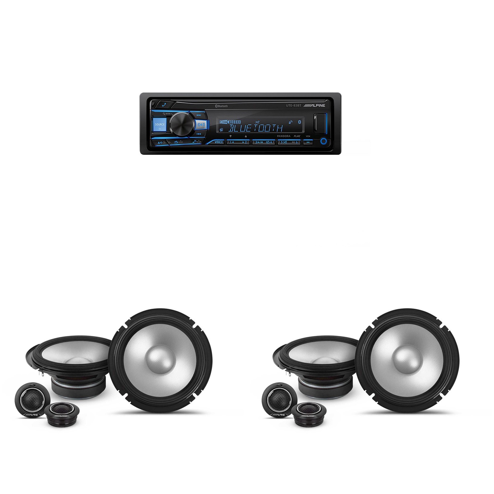 Alpine UTE-83BT Mech-less Digital Bluetooth Media Receiver with 2 Pairs Alpin…