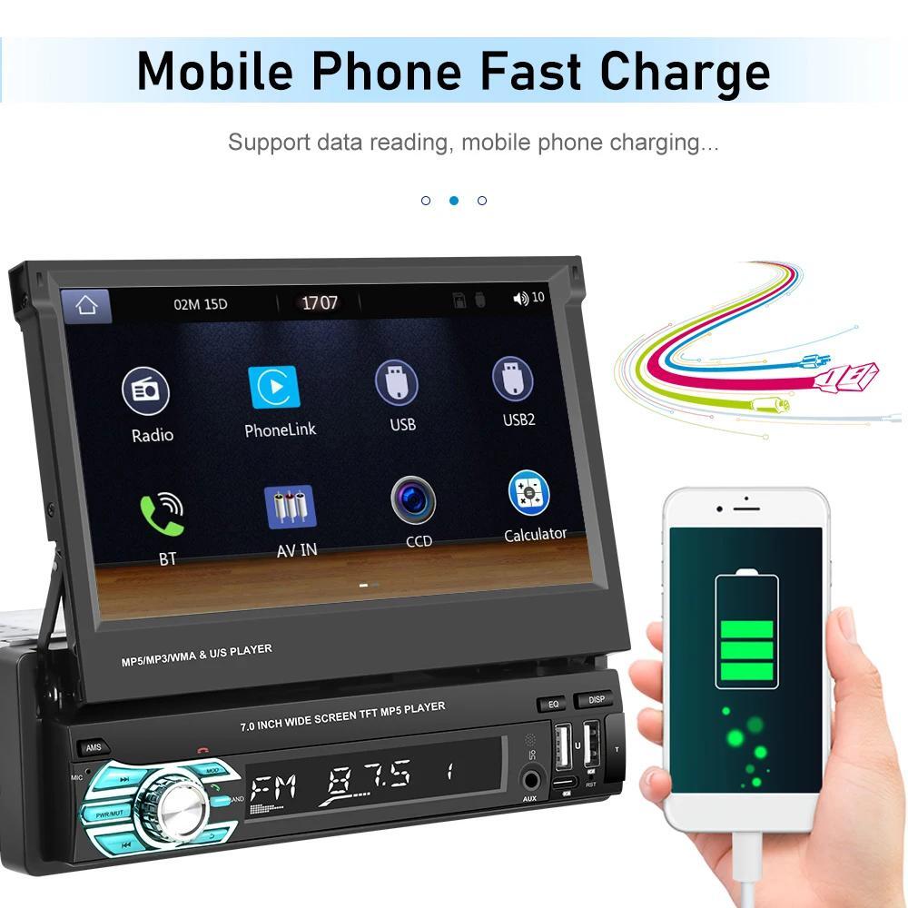 7″ 1 Din Wireless Carplay Android Auto Car Radio Flip Out MP5 Player Mirror Link