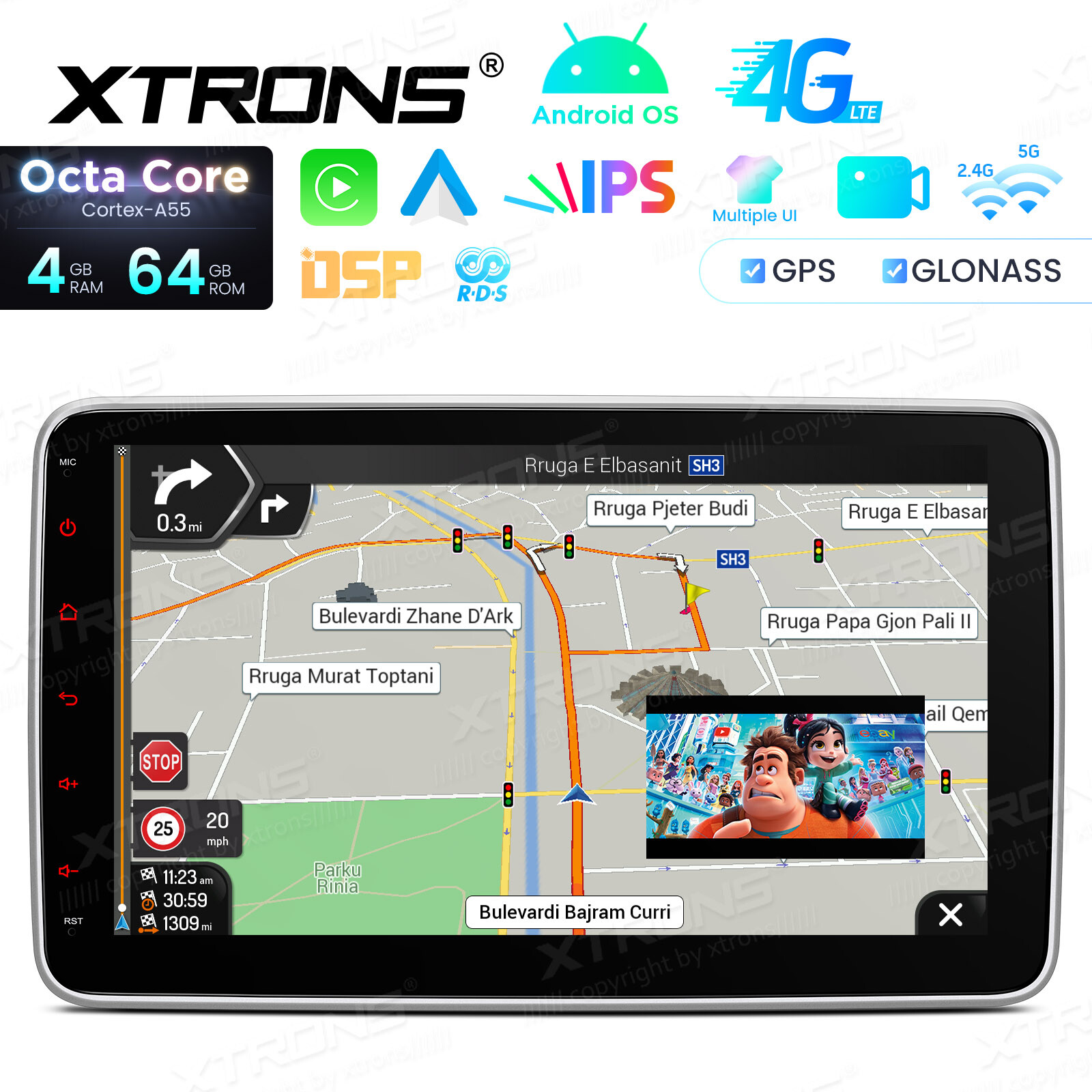 10.1″ Android 12 8-Core 4+64GB Car Stereo GPS DVD Radio Navi 4G LTE WiFi DSP IPS
