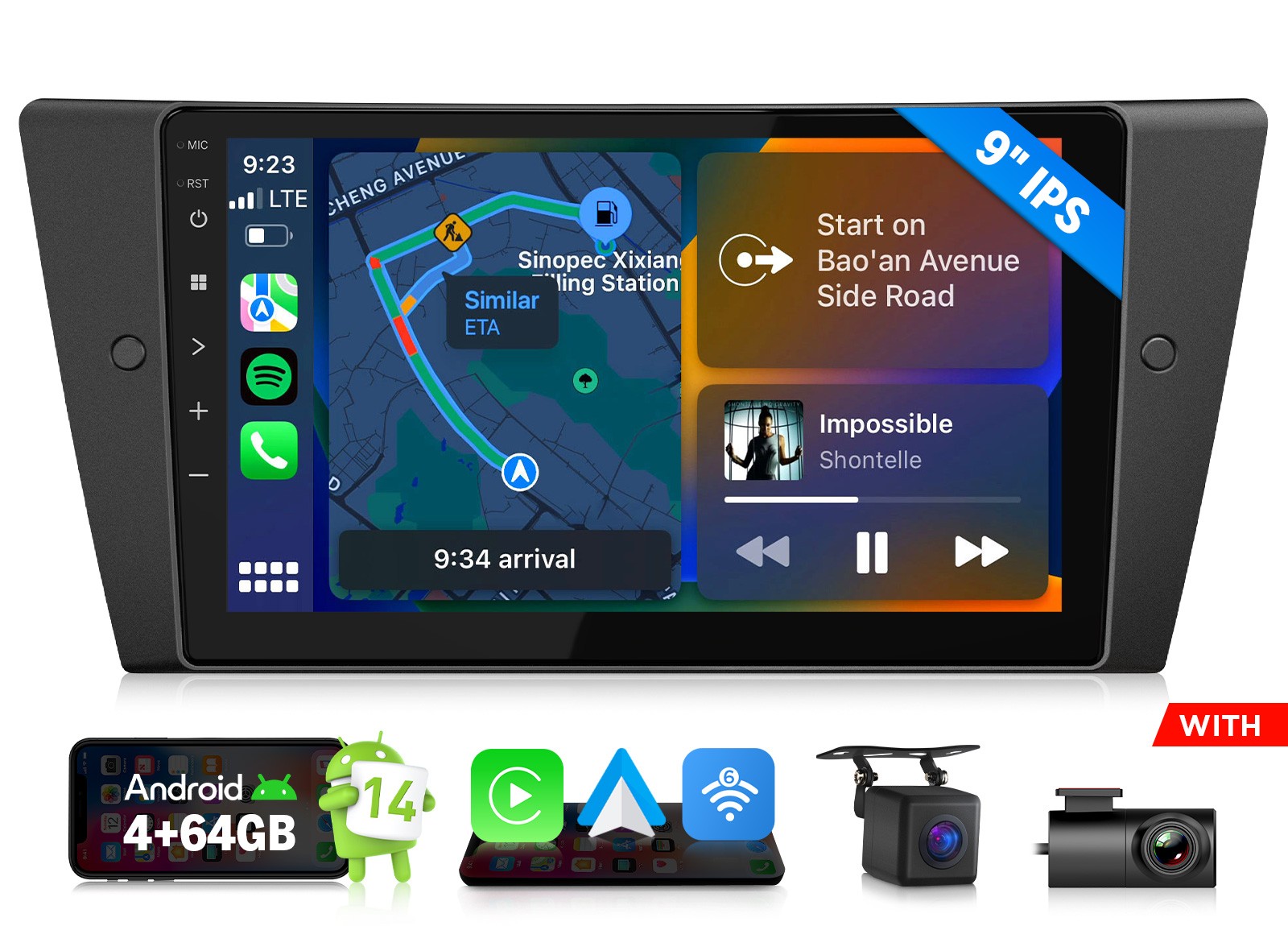E90X7A Android Auto 14 4+64 9″ for BMW 335i E90 Car Radio Stereo CarPlay+CAM+DVR