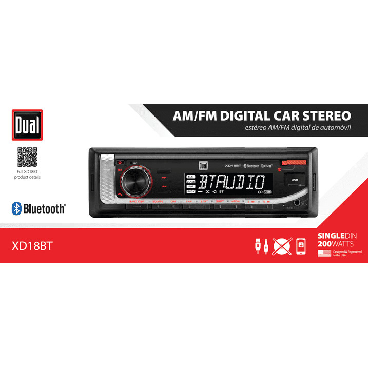 NEW Dual XD18BT Bluetooth AM/FM Digital Car Stereo Single DIN 200W USB
